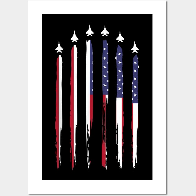 American Flag USA Airplane Jet Fighter 4th of July Patriotic Wall Art by AMBER PETTY